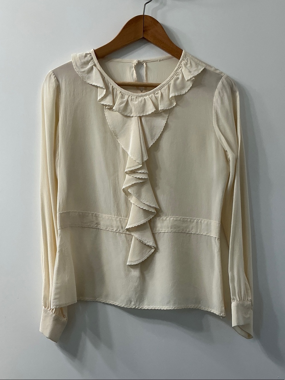 Boden Cream Ruffle-Front Long Sleeve Top